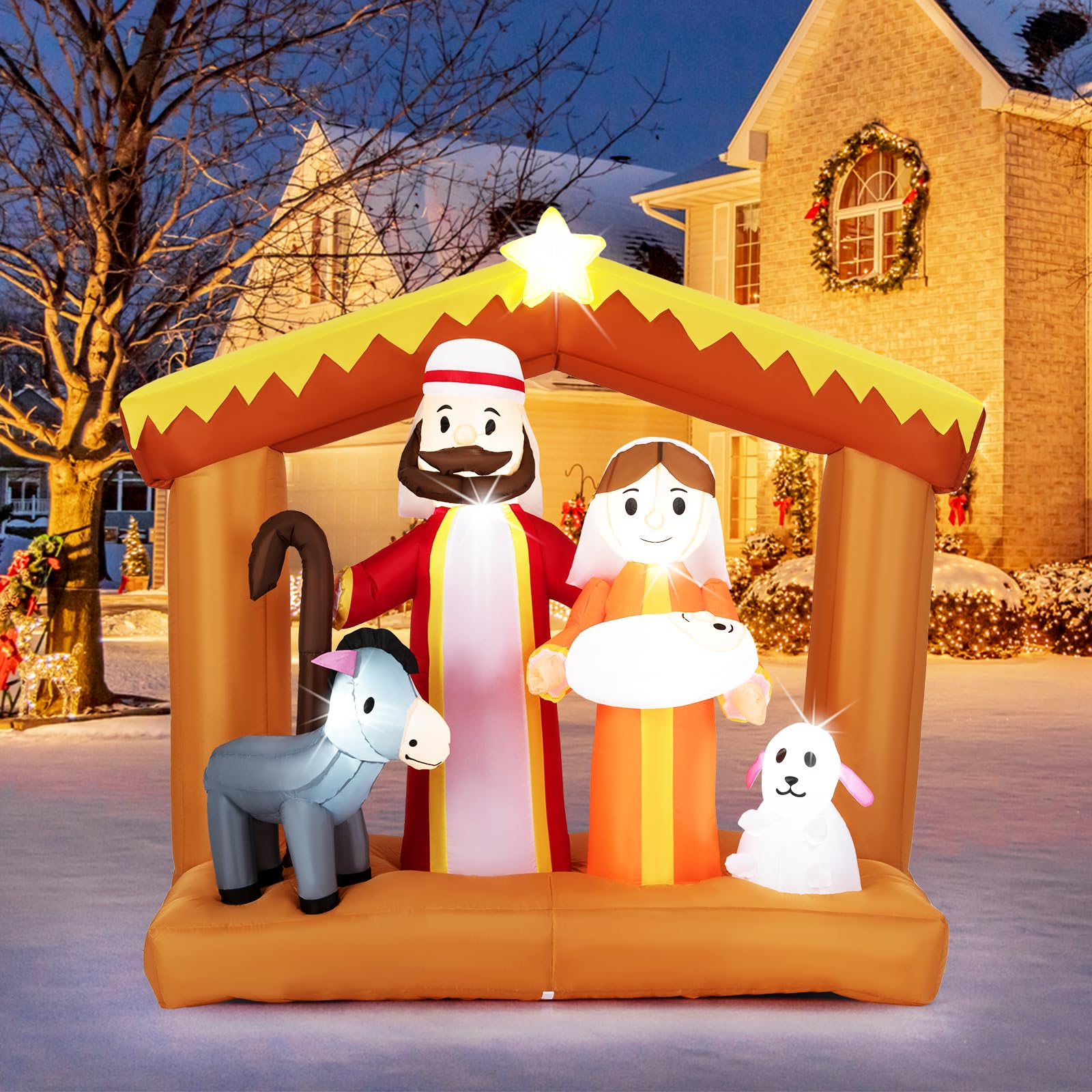 Tangkula 6 FT Christmas Inflatables Nativity Scene Outdoor Decoration